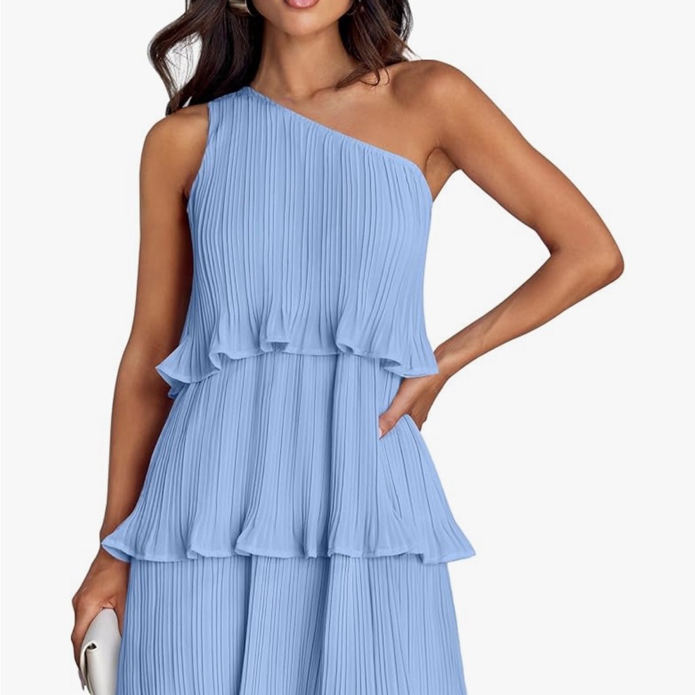 Elegant Blue One-Shoulder Dress